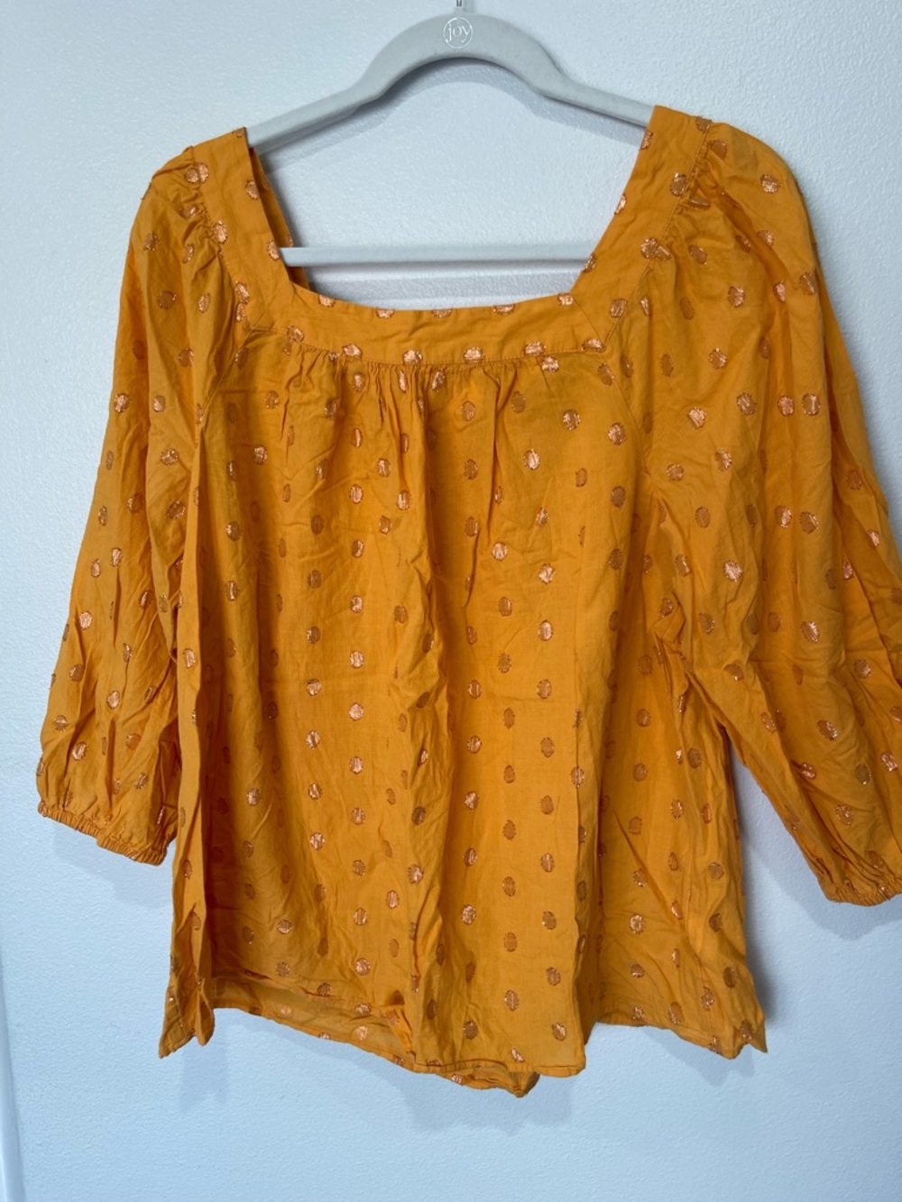 LC Lauren Conrad Mustard Square-Neck Blouse with Metallic Dot Accents